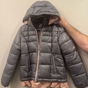 Michael Kors Gray and Pink Kids Puffer Jacket